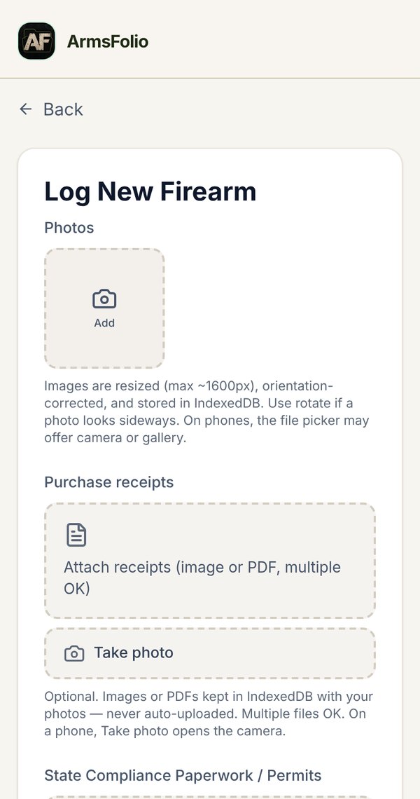 Add form, photos and receipts